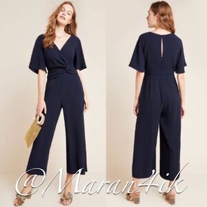 Anthropologie Harlyn Turner Twist Front Culotte Black Jumpsuit Size XS